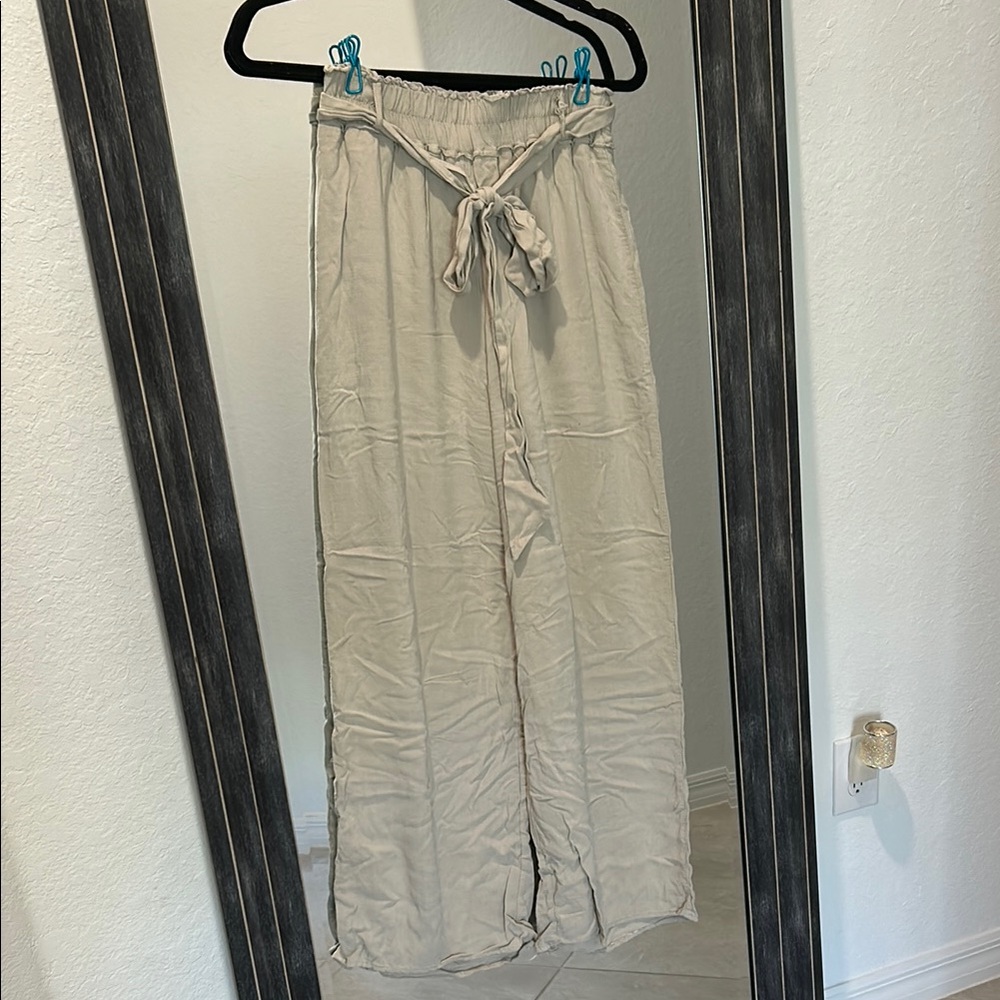 stretchy beige wide leg pants